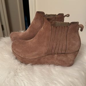 Chocolate Blu Wedge Leather Suede Ankle Boots